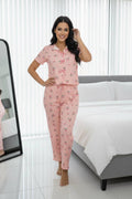 Short Sleeve Floral Pajama-Pink